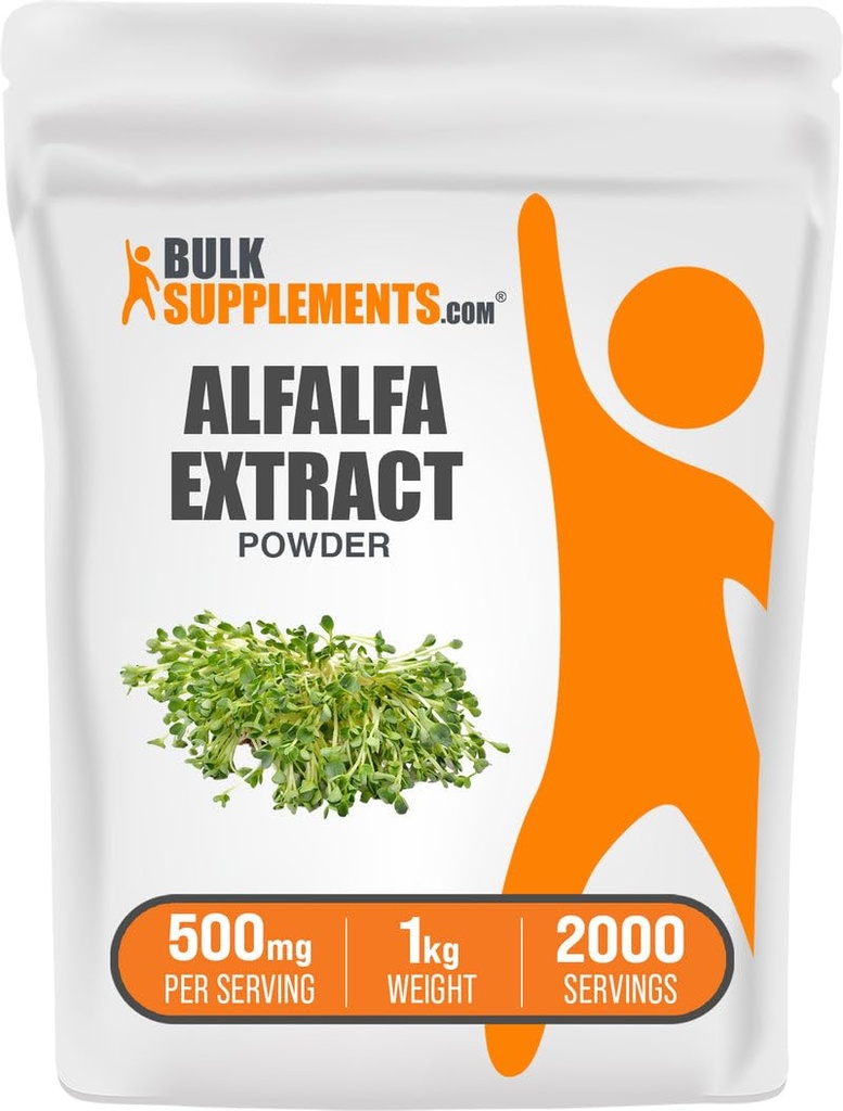 BulkSuplementos.com Alfalfa Extract Powder - Alfalfa Supplement, Green Superfood Powder - Vegan & Gluten Free, Green Supplements - 500mg por serviço, 1 kg (2,2 lbs) (Pacote de 1)