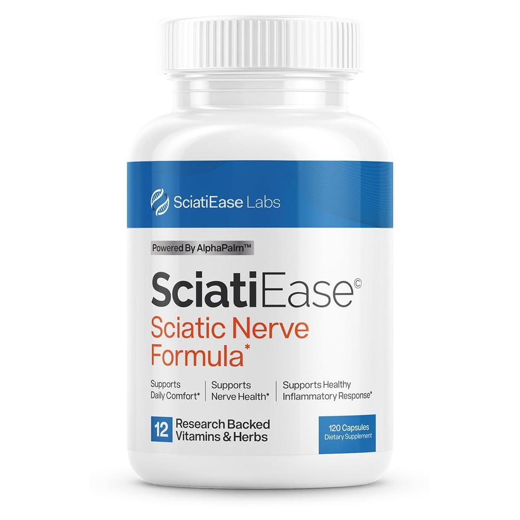 SciatiEase Sciatic Nerve Health Support Supplement - Nerve Support Formula com AlphaPalm, Ervilha, Complexo de Vitamina B, Ácido Alfa Lipóico 300mg - 120 Cápsulas
