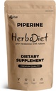 Herbadiet Piperine 95% Pó . Pó Extrato de Pimenta Negra 95% por Hplc . . Melhorador de biodisponibilidade, Aumenta Nutrientes Uptake . Gluten Free, Não-GMO Bulk Supplement (0,35 oz / 10 gm)