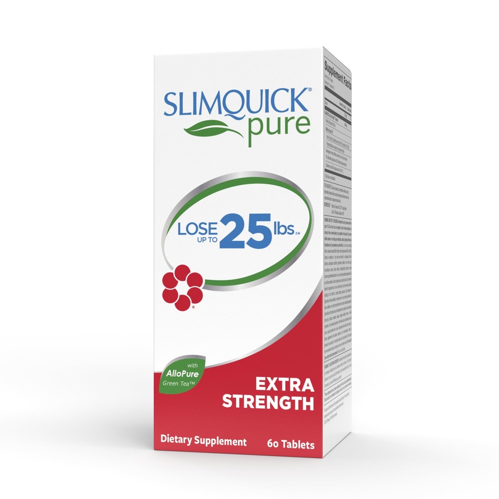 Pílula de força extra 3x Slimquick Pure para as mulheres, ajuda a alcançar objetivos de peso, ajuda o metabolismo, perder excesso de água, mantém-se cheio para maior com extrato de chá verde, árvore de casta, cafeína, óleo MCT - 60 contagem