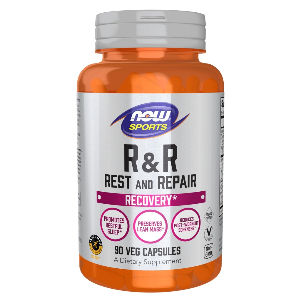 Now Foods Sports Nutrition, R&R Resto e Reparação, Recuperação*, Promove o sono descansado*, Preserva a massa magra, Reduz a dor pós-treino*, Vegan, NGMO, 90 Veg Cápsulas