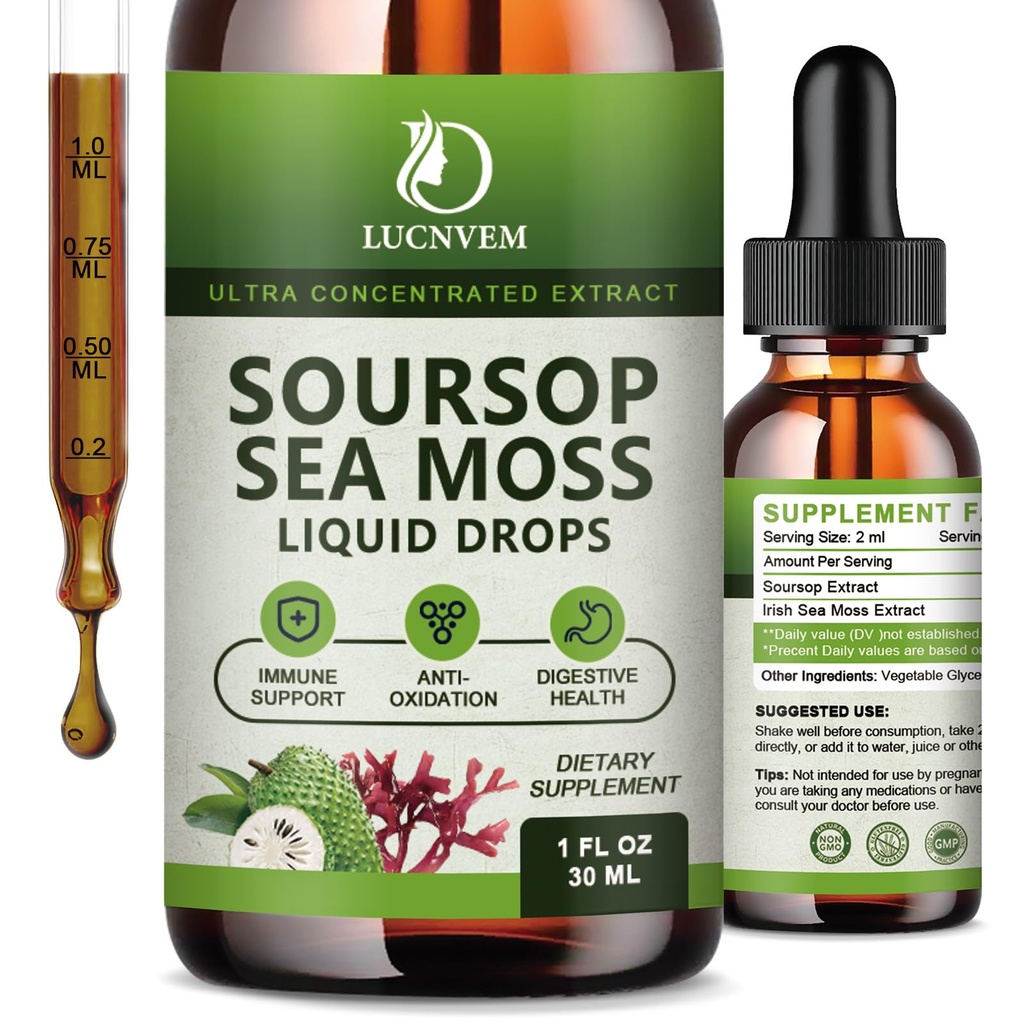 (2 Pack) Azedo orgânico Graviola com Sea Moss Liquid Drops, Soursop Bitters Líquido Rico em Multivitamina para Antioxidante Natural, Imune Boost, Suporte celular e regeneração, Abacaxi Flavor