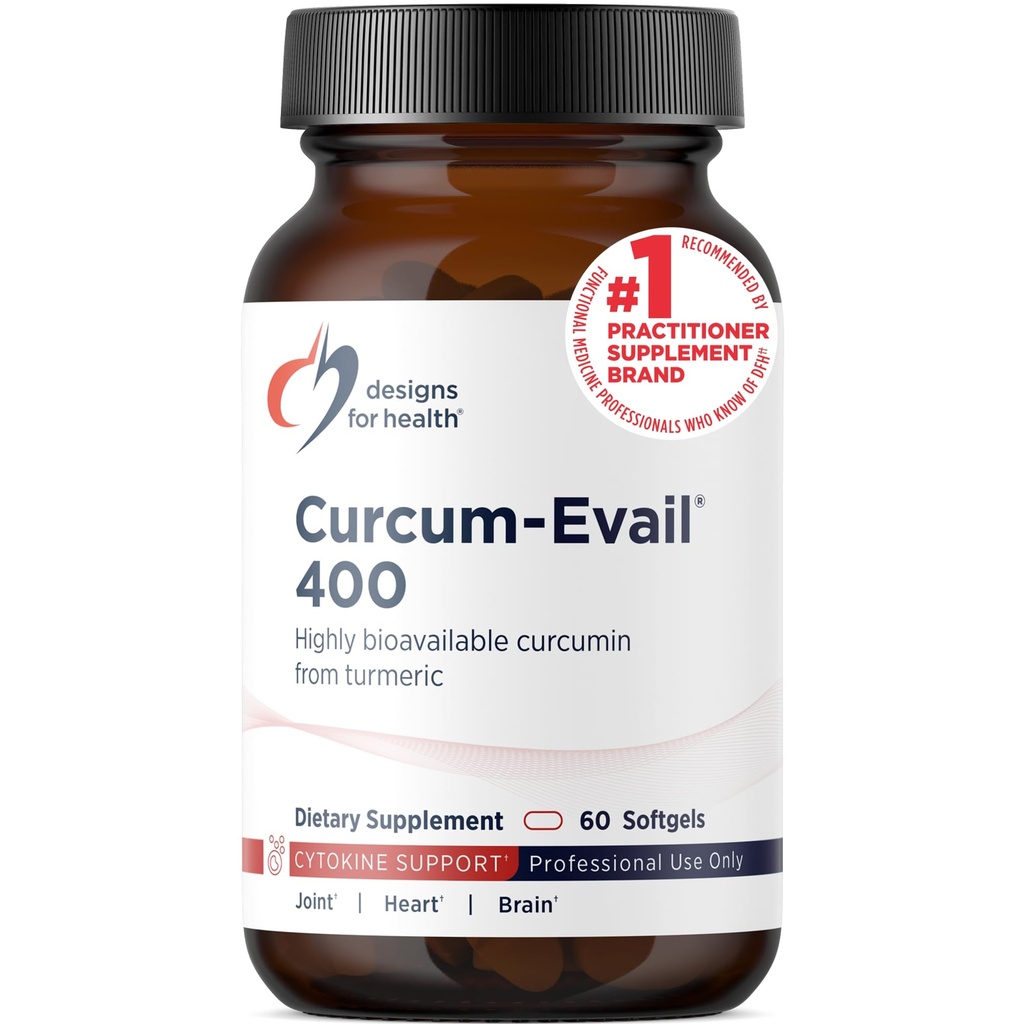 Designs para Saúde Curcum-Evail 400 - Biodisponível Suplementos de Curcumina Turmérica - Tecnologia de Emulsificação de Evail - Complexo de Curcumina C3 com Óleo de Turmérica + Vitamina E, Não-GMO (60 Softgels)