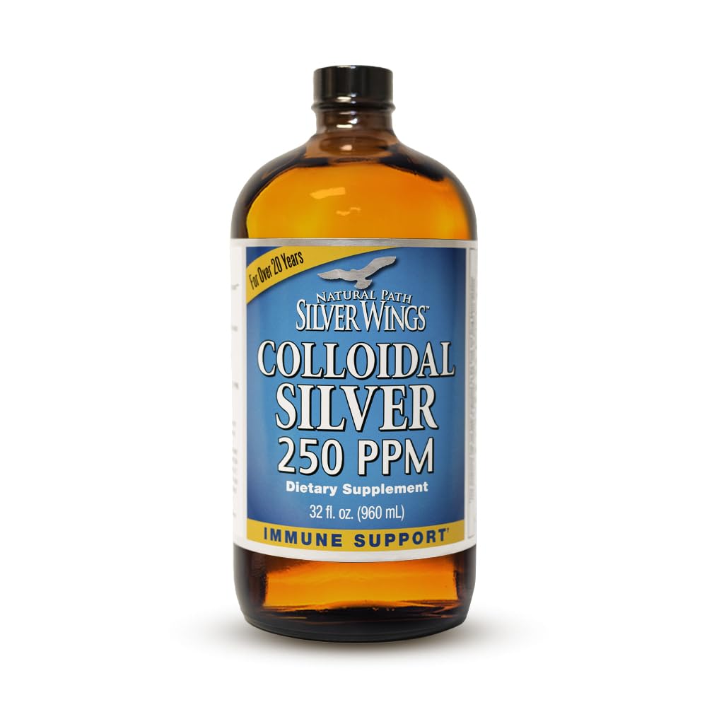 Caminho Natural Asas de Prata Líquido de Prata Colóide - Suplemento de Suporte Imune Melhorado - 250ppm (1250mcg) - 32 onças