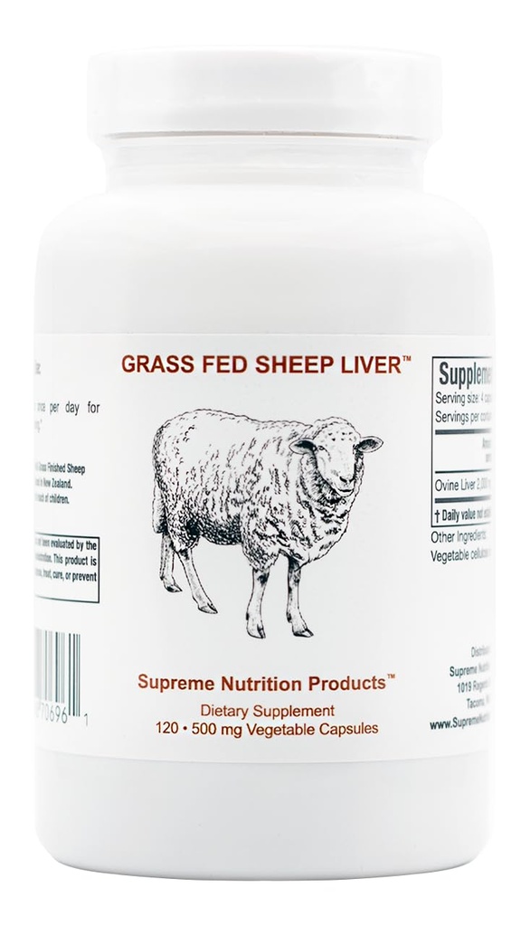 Fígado de Ovinos Supreme Nutrition Grass, 120 Cápsulas Fígados de Ovinos Puras