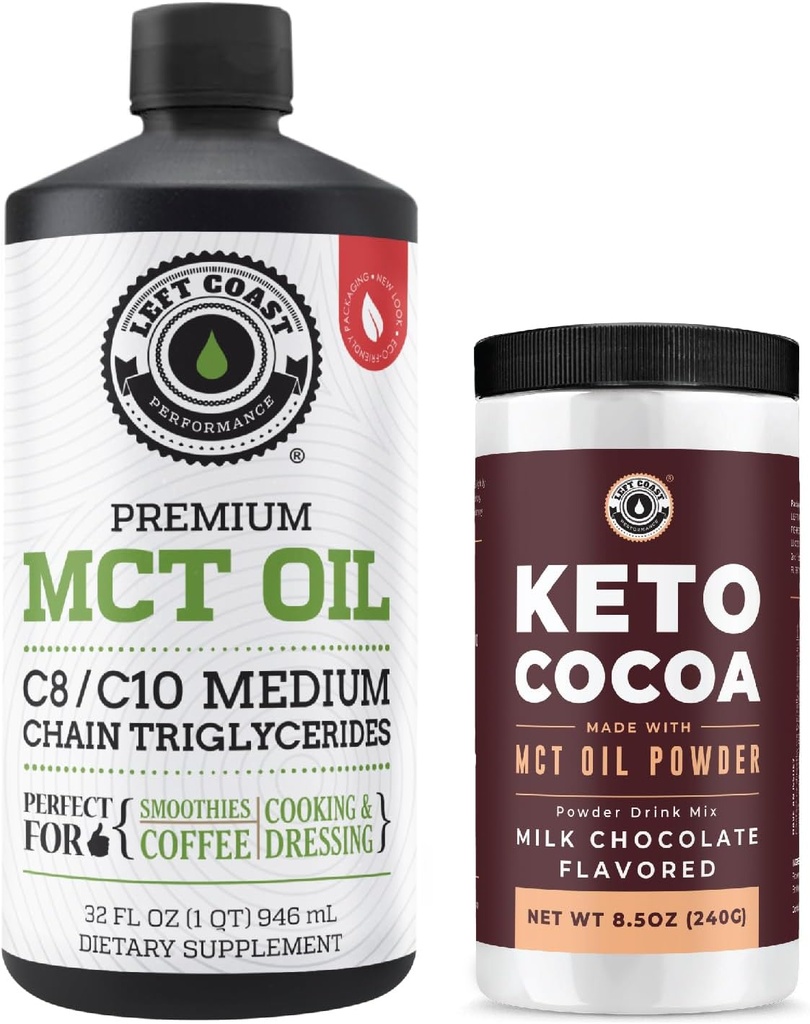 Desempenho Costa Esquerda 100% Coco MCT Oil Liquid, 32oz + Keto Coco Drink Mix, 8.5oz