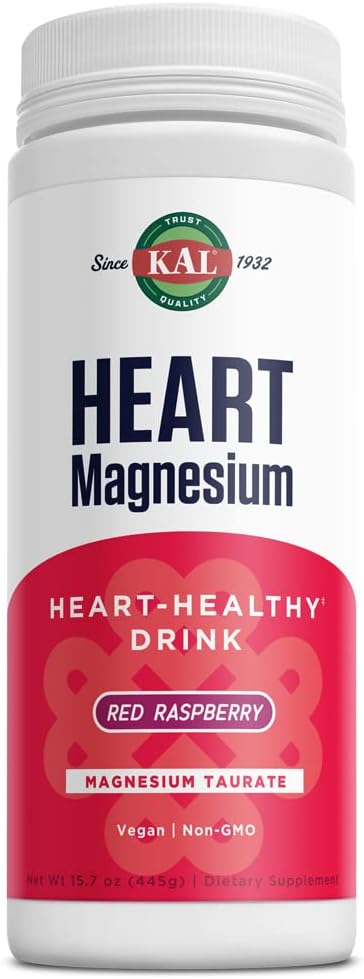 KAL Coração Magnésio Drink Mix, Red Raspberry Magnésio Taurate Pó Suplementos de saúde do coração para a inflamação, Açúcar grátis, Vegan, 100 Servings, 15.7 oz
