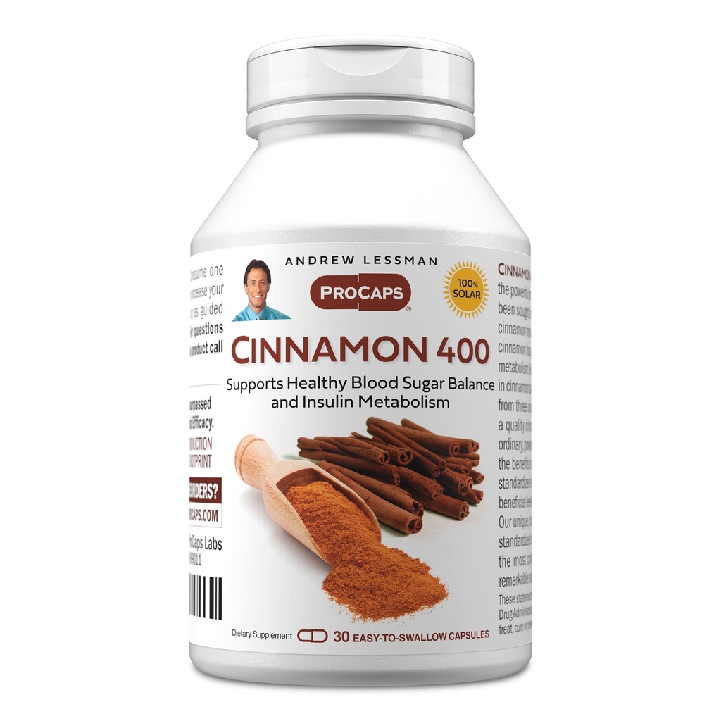 ANDREW LESSMAN Canela 400mg - 30 Cápsulas - Alta Potência, Extrato Padrão. Sem aditivos. Cápsulas Fácil de Engolir Pequenas