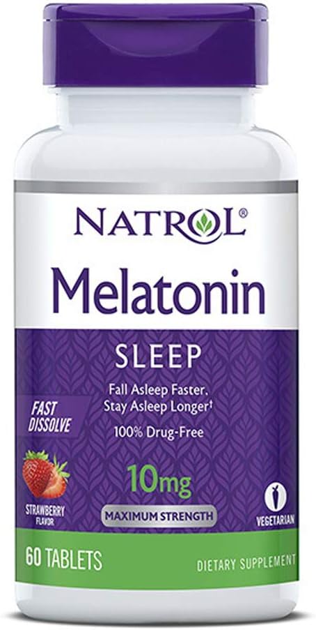 Natrol Melatonina Sono Máximo Força rápida dissolver sabor de morango 10 mg 60 comprimidos (Pacote de 2)