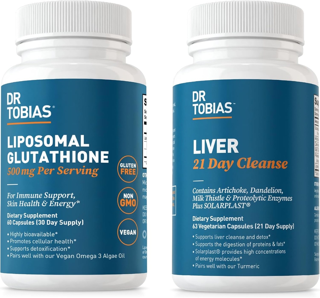 Dr. Tobias Liver 21 dias de limpeza e lipossomal Glutationa - Suporta Detox de fígado, função imunitária, e níveis de energia - Vegan, Não-GMO