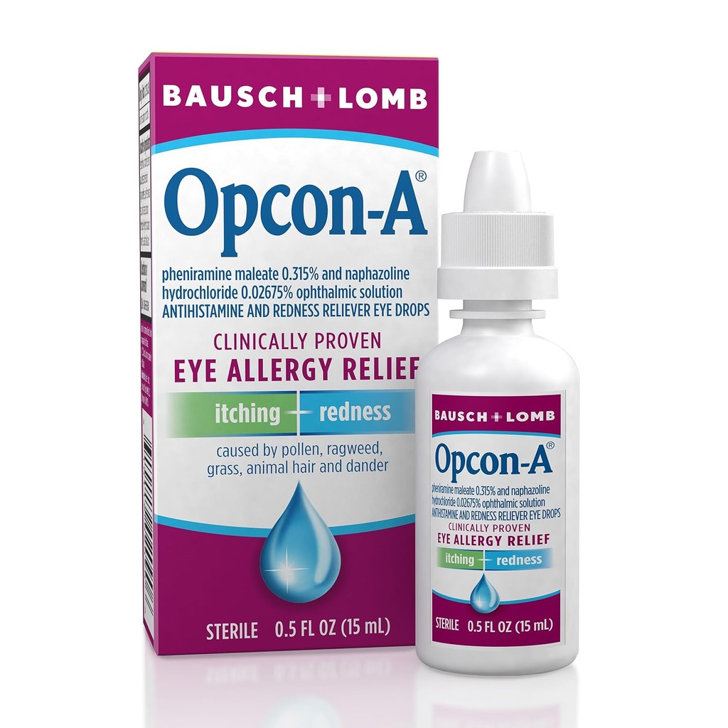 Opcon-A Alergy Eye Drops por Bausch + Lomb, para Itch e Redness Alief, Red and Itchy Eyes Antihistamínico Colapso Olho, Tratamento clinicamente comprovado, 0,5 Fl Oz