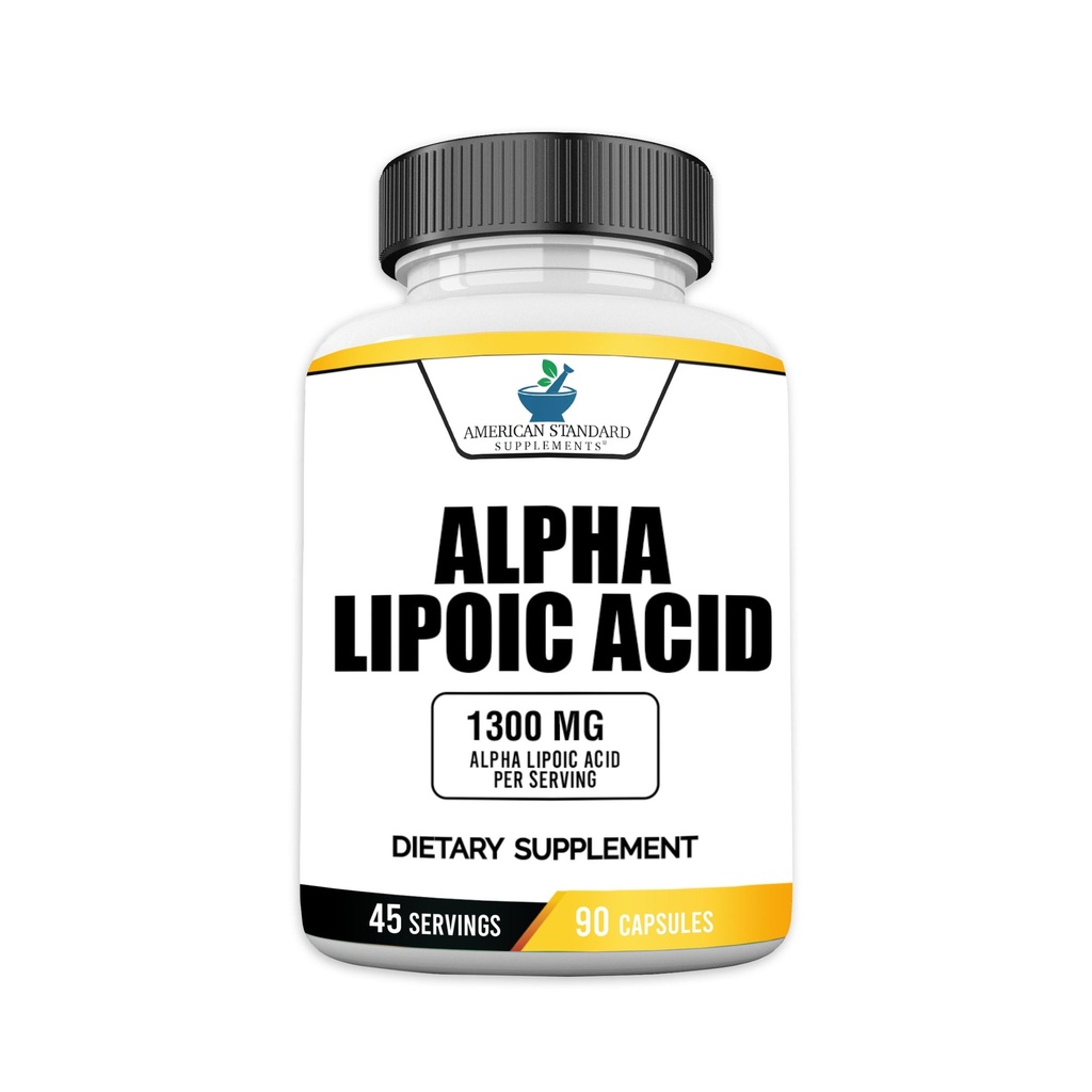 American Standard Supplements Alpha Lipoic Acid 1300mg Por Serviço - Vegan, Gluten Free, Non-GMO, 90 Cápsulas, 45 Servings