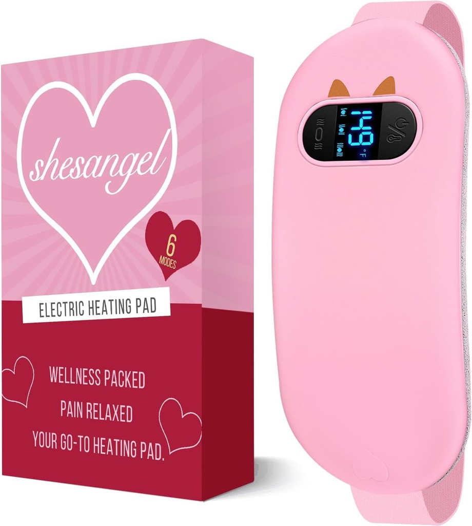 Almofada de aquecimento portátil para Cãibras de período: Almofada de aquecimento menstrual sem fio com 6 níveis de calor e 6 modos de massagem, Presente de aquecimento rápido 3s para mulheres e meninas (Pink)