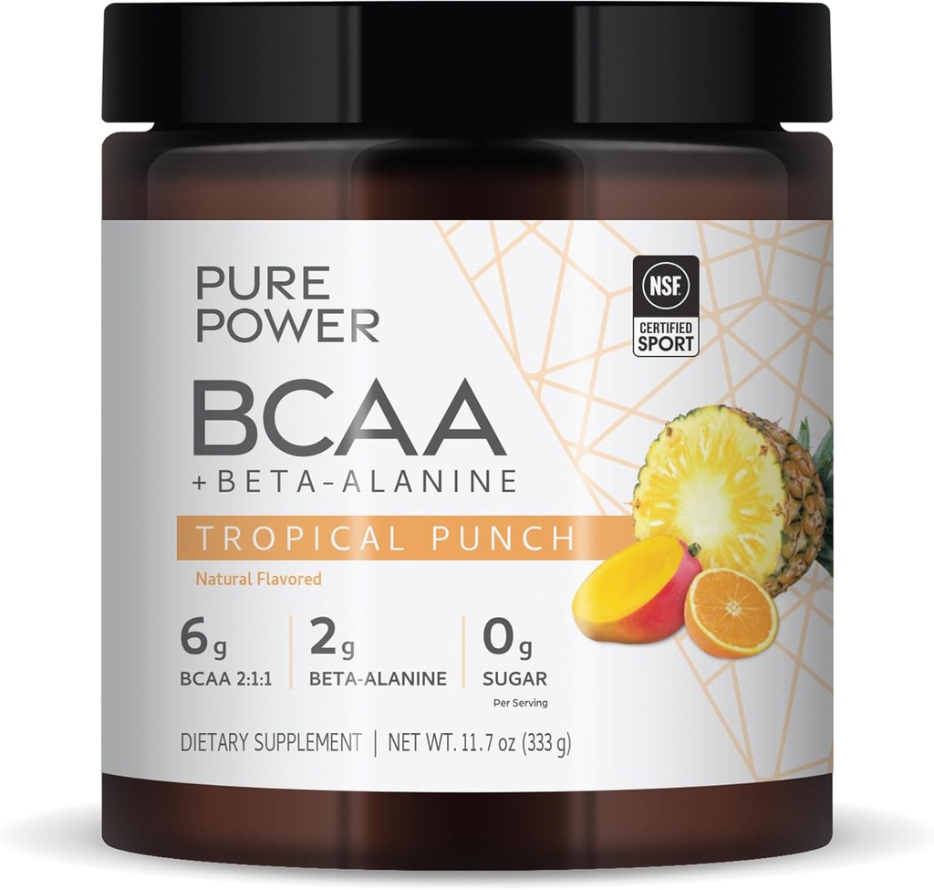 Pure Power BCAA + Beta-Alanine, Tropical Punch Flavor, 11,7 oz (333 g), 30 Servings, 6g BCAA, 2g Beta-Alanine, 0g Açúcar, Não-GMO, Dr. Mercola