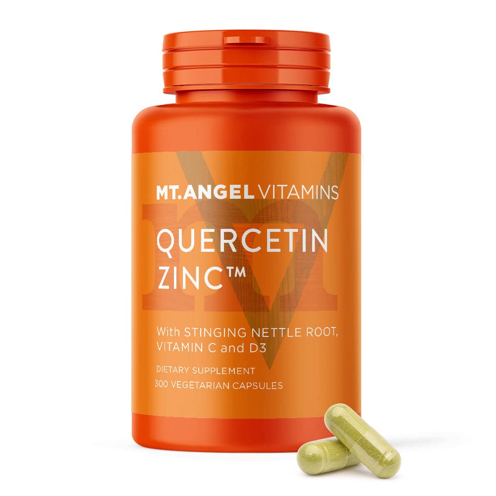 Mt. Angel Vitaminas - Zinc Quercetin com Bromelain Supplement - Imune Support & Respiratory Health - Quercetin 500mg Cápsulas - Zinc 50mg Cápsulas de vitamina C - 300ct.