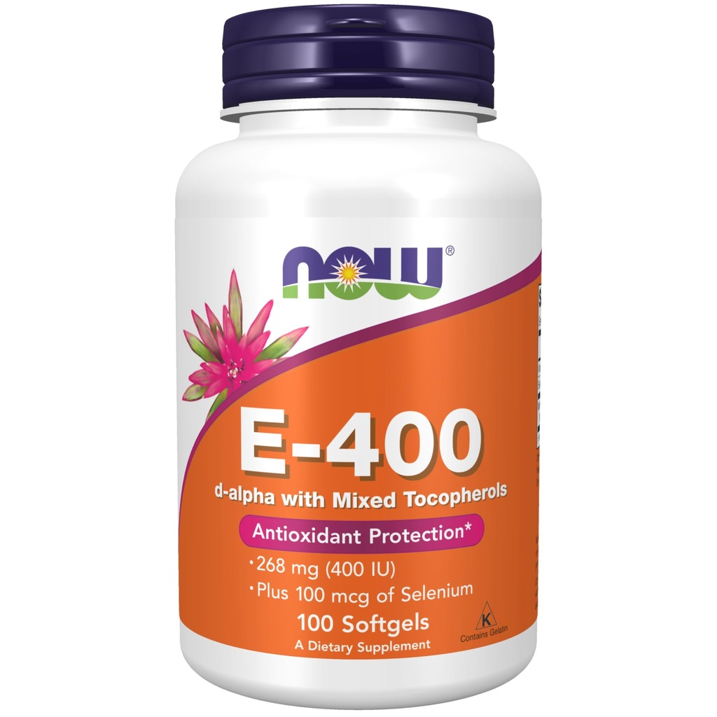 NOW Suplementos, Vitamina E-400 UI, Tocoferóis mistos, Proteção Antioxidante*, 100 Softgels