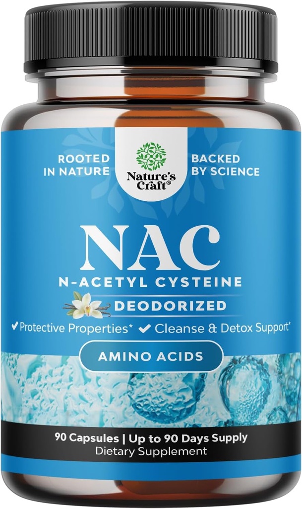 Suplemento NAC N-Acetil Cisteína com Vanilla - Detox N-Acetilcisteína Suplemento para Saúde Pulmonar e Função Respiratória, Fígado e Rim Detox & Cleanse - Amino NAC Cápsulas para Adultos - 90 Ct