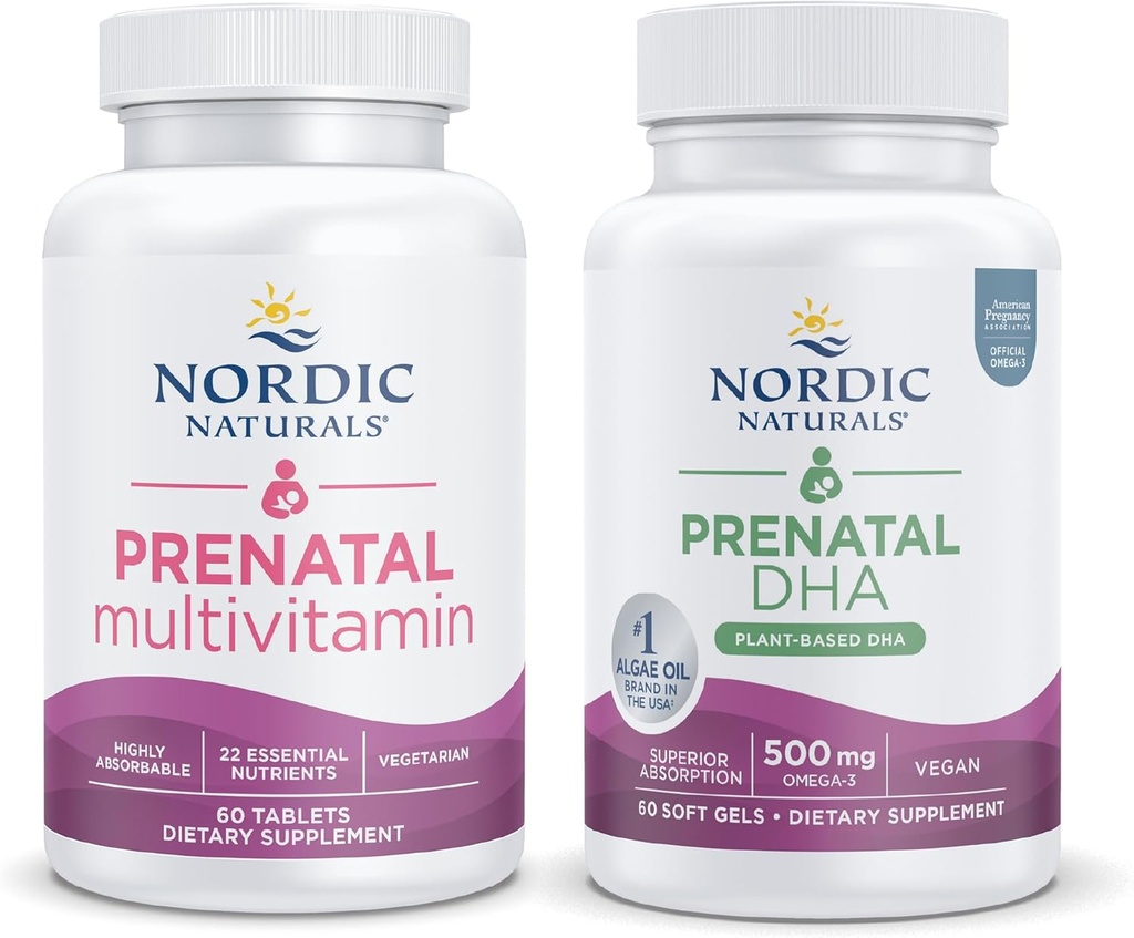 Naturals nórdicos Vegan mãe e bebê Starter Pack - Vegan pré-natal DHA e pré-natal Multivitamin comprimidos