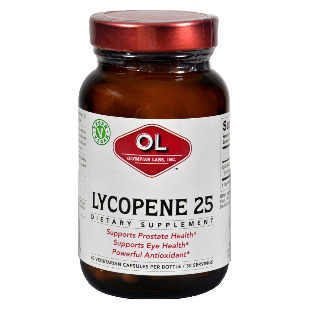 Olympian Labs Lycopene 25mg, Poderoso Antioxidante Suporta olho, Próstata & Saúde do Coração, Glúten livre, Não-GMO, 60 Cápsulas Vegan