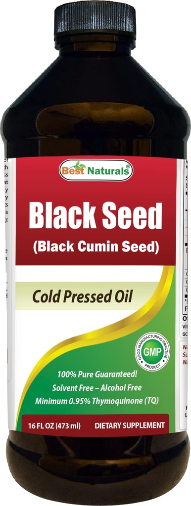 Best Naturals Black Seed Oil - mínimo 0,95% de timoquinona (TQ) - Frio Pressionado Nigella Sativa Aids em Saúde Digestiva, Suporte Imune, Função Cérebro, Mobilidade Conjunta, Glúten Livre, Não OGM - 16 OZ