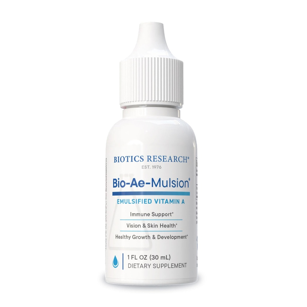 Biotics Research Bio Ae Mulsion UI Vitamina A emulsionada para maior captação e utilização, forma concentrada, promove resposta imunitária, Aids em Acuidade Visual, apoia cardiovasculares 1 onça fluida