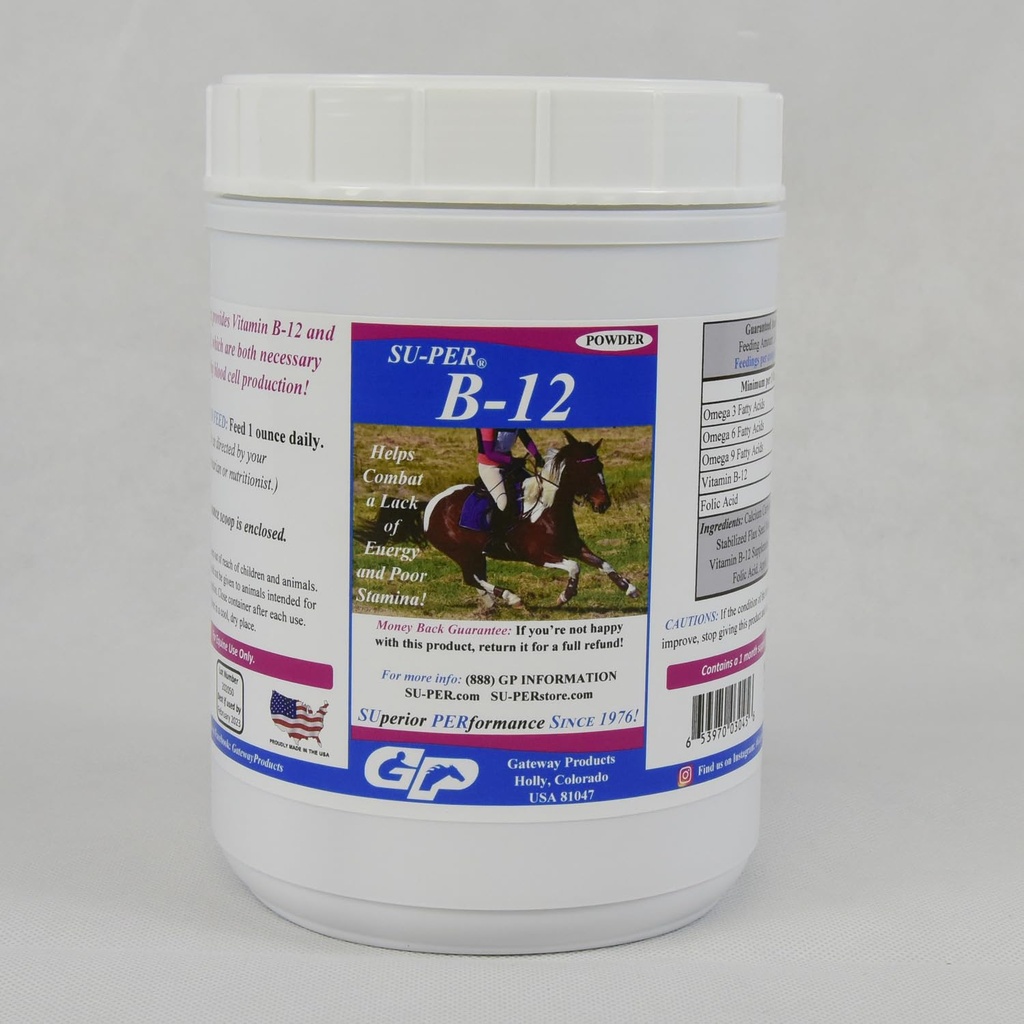 SU-PER B12 para cavalos - Equino Vitaminas B-12 & B-9 Ácido Fólico Suporte Pó - Energy Horse Supplement - 2,5 libras, (2 embalagens)