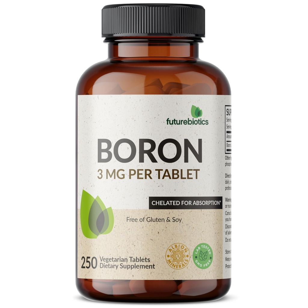 Futurebiotics Boron 3mg, Vegetarian, Non-GMO, Quelated para Absorção, 250 Comprimidos