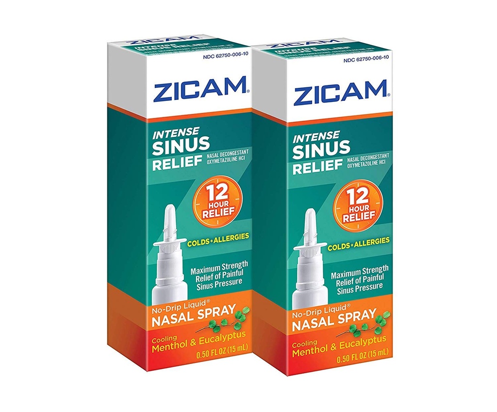 Zicam Intense Sinus Relief No-drip Liquid Nasal Spray com Refrigeração Menthol & Eucalyptus, 0,5 onça (Pacote de 2)