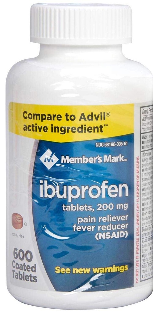 Membros Mark Ibuprofeno Comprimidos Revestidos 200mg Redução da Febre da Relíver da Dor, 1 Frasco, 600 Comprimidos