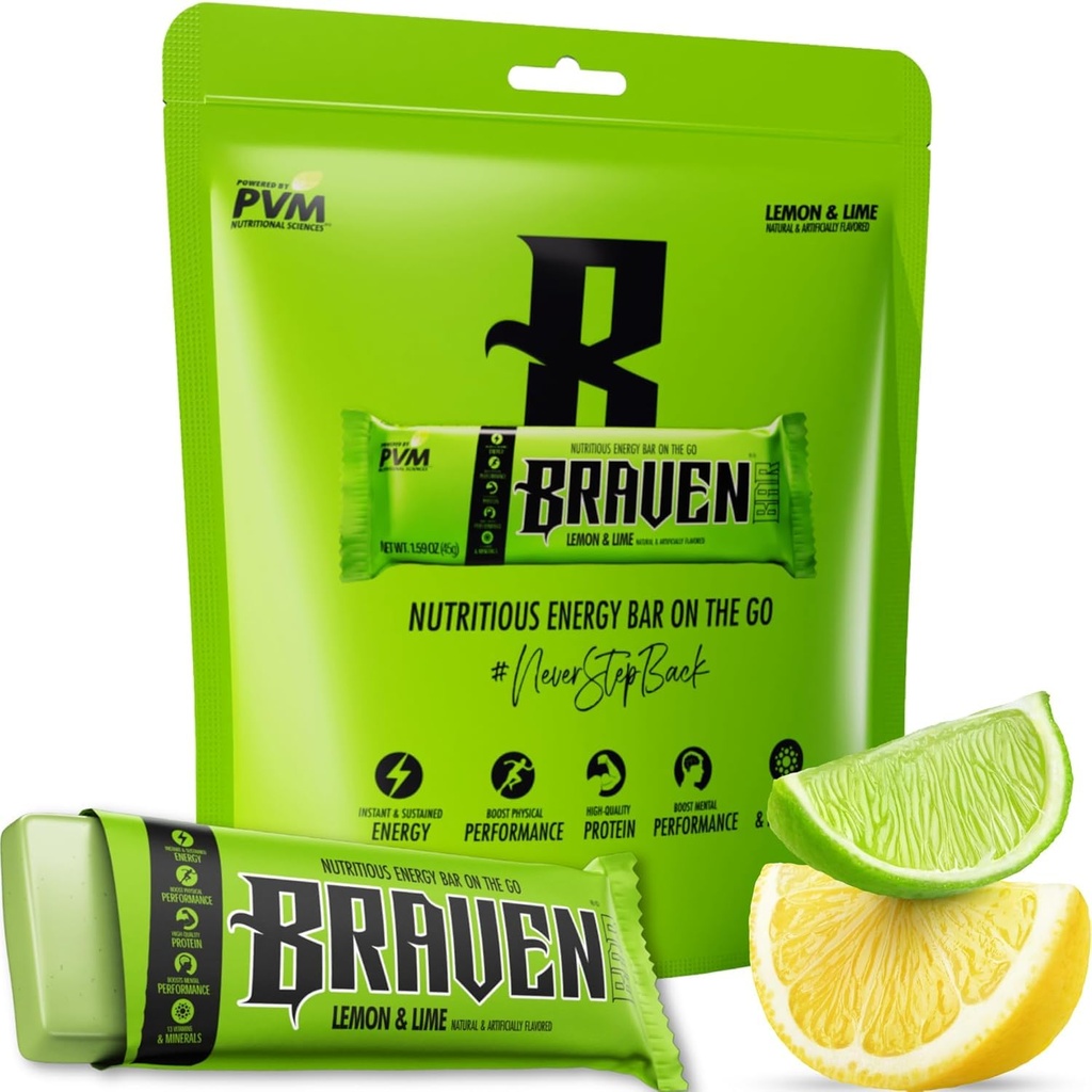 Braven Bar Limão barras de energia (1.59 oz, pacote de 10) – Mastigação de energia com 5g de proteína – Lanches de energia on-the-go para corrida, caminhadas e esportes - Lanches sem glúten para energia sustentada