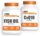 BulkSuplementos óleo de peixe 1000mg Softgels + CoQ10 100mg Softgels Bundle