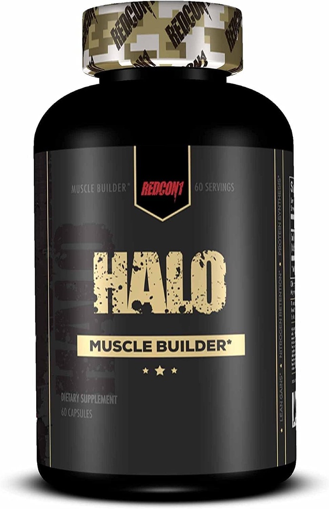 REDCON1 Halo Muscle Builder Supplement - Gluten Free + Keto Friendly to Support Muscle Mass Growth - Contém extrato de raiz Smilax chinês para melhorar a retenção de nitrogênio (60 cápsulas)