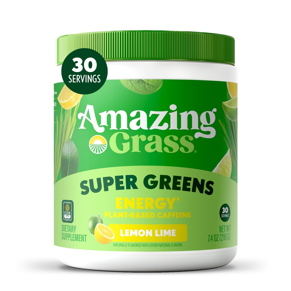 Amazing Grass Greens Misturar Energia: Smoothie Mix, Super Verdes Pó e Cafeína Baseada Planta com Matcha Verde Chá & Beterraba Raiz Pó, Limão, 30 Servings (Packaging May Vary)