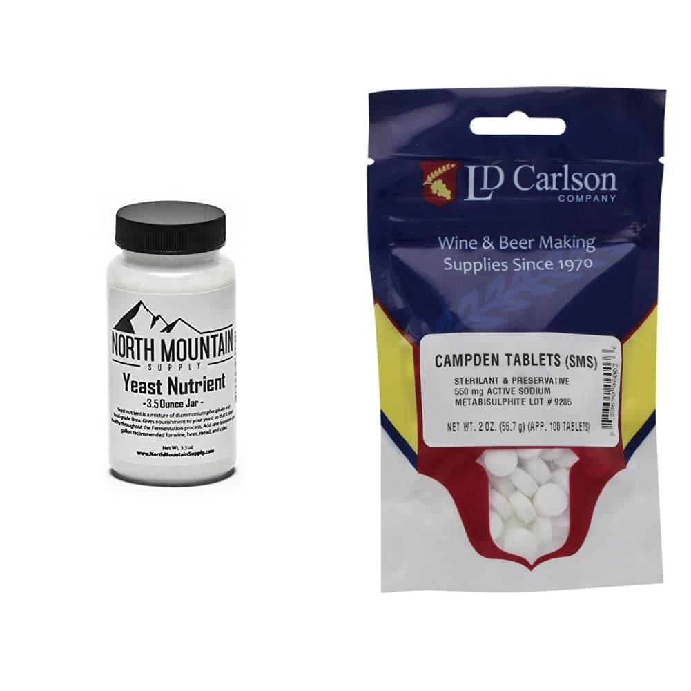 North Mountain Supply Food Grade Levedura Nutriente - 3,5 Once Jar & Campden Comprimidos (metabissulfito de sódio) - 2 Oz(100 Comprimidos)