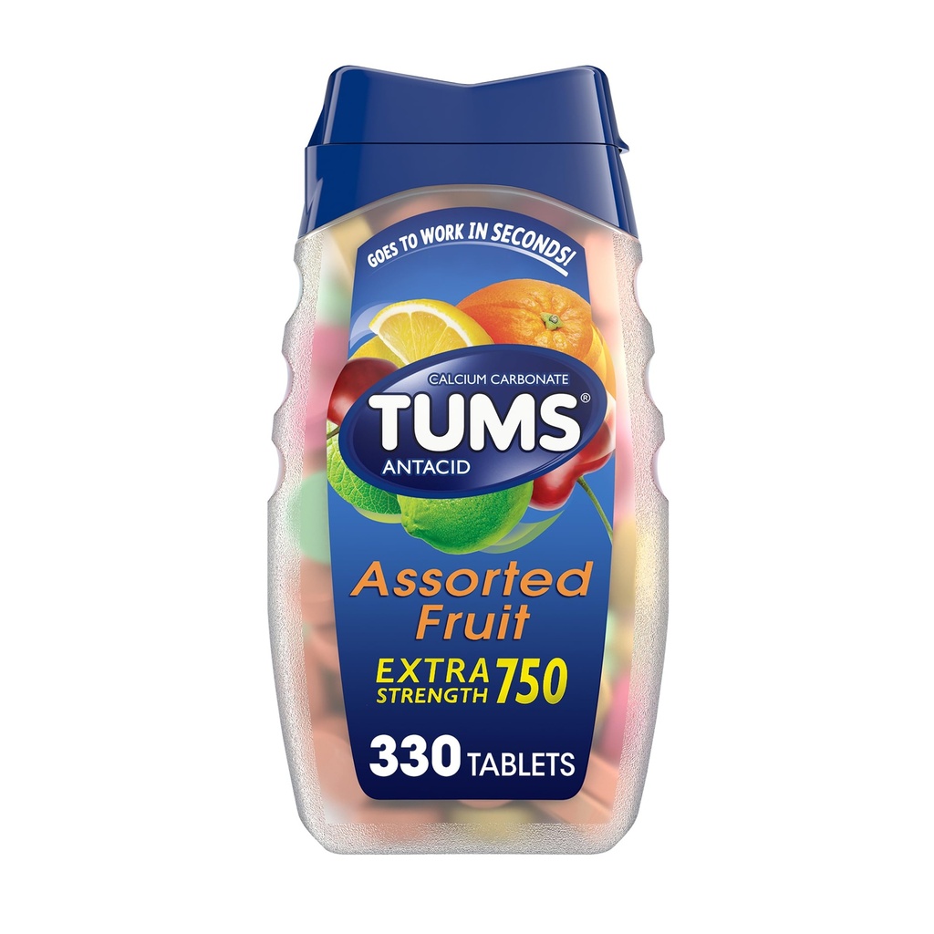 Tablets antiácidos mastigáveis TUMS para alívio extra da azia de força, ótimo para um churrasco de verão - sabores de frutas variados - 330 Conde