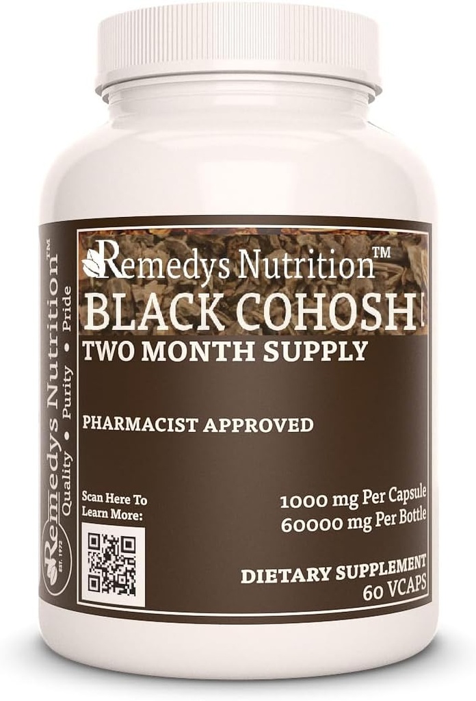 Nutrição de Remedy Preto Cohosh □ 1.000 mg, 60 Cápsulas Vegan Suplemento Dietário de ervas