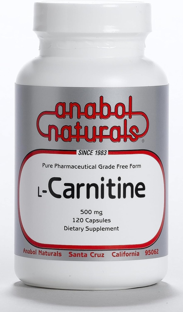 Anabol Naturals L- Carnitina 120 Cápsulas- 500mg L- Carnitina Pura por Cápsula, 120 Servões