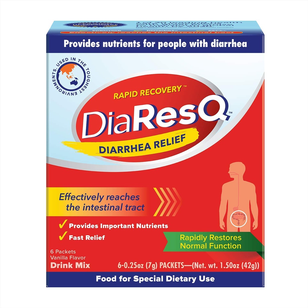 DiarresQ Diarreia e Imune Suporte Colostro Drink Mix para Adultos, 6 Ct, Recuperação Rápida, Ajuda a Restaurar Função Intestinal Normal, Vanilla Flavor