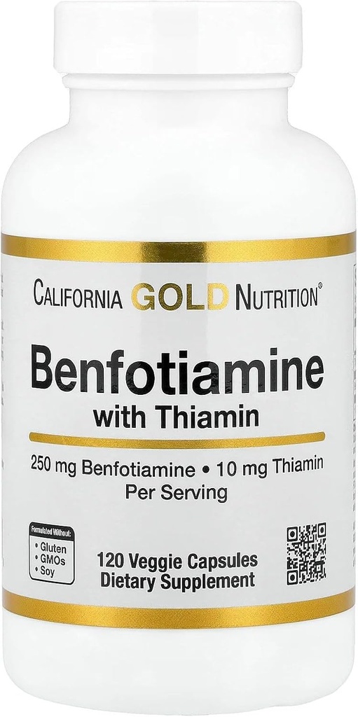 Califórnia Gold Nutrition Benfotiamina com Thiamine, 250 mg, 120 Cápsulas Veggie