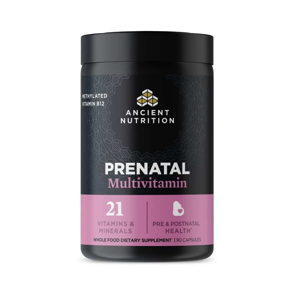 Vitaminas Pré-Natais de Nutrição Antiga, Multivitamina para Mulheres com Vitamina C, B12, Magnésio e Folato, Suporta Gravidez e Fertilidade Saúde, 90 Ct