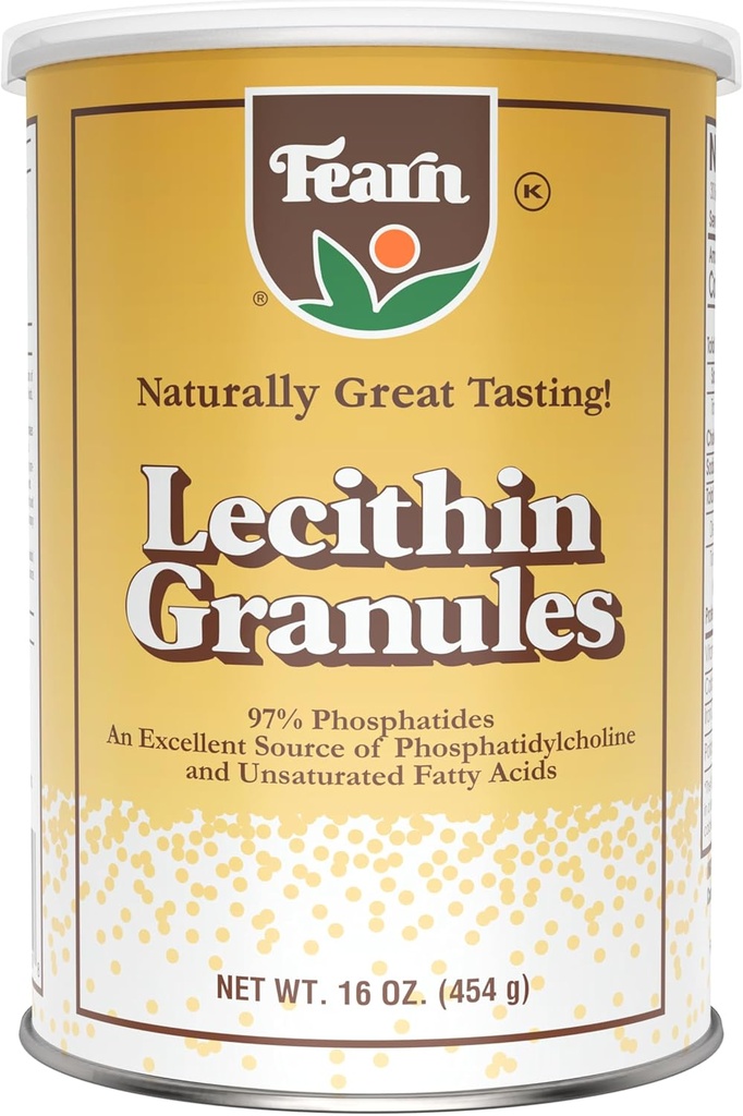 Fearn Natural Foods Soy Lecithin Granules – Emulsificante de gordura com nutrientes essenciais para a saúde, melhorar a textura de bolos, pães e chicletes DIY, 16 Oz