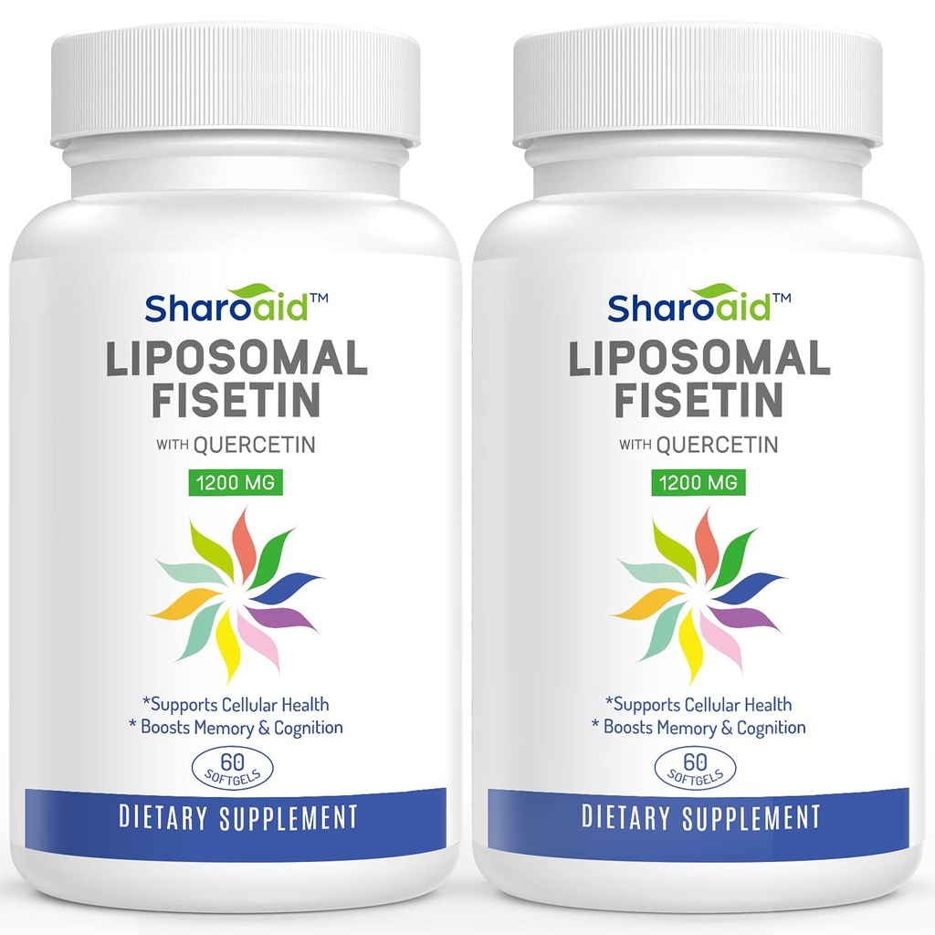 Fisetina lipossómica com Suplementos de Quercetina 1200 mg por serviço, Polifenóis de alta absorção Antioxidantes para Mulheres, Homens, Não-GMO, Gluten-Free,2 Garrafa-120 Softgels