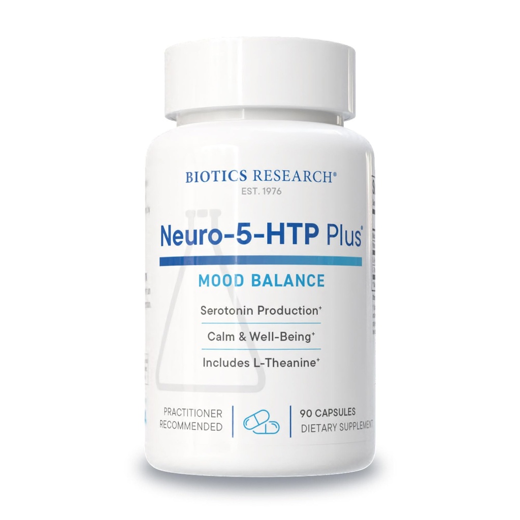 Biotics Research Neuro 5 HTP Plus Apoio neurológico, Atividade cerebral calma, Padrões de sono saudáveis, Sentido geral de bem-estar, Promove o relaxamento, Precursor de serotonina, L Theanina, 90 Cápsulas
