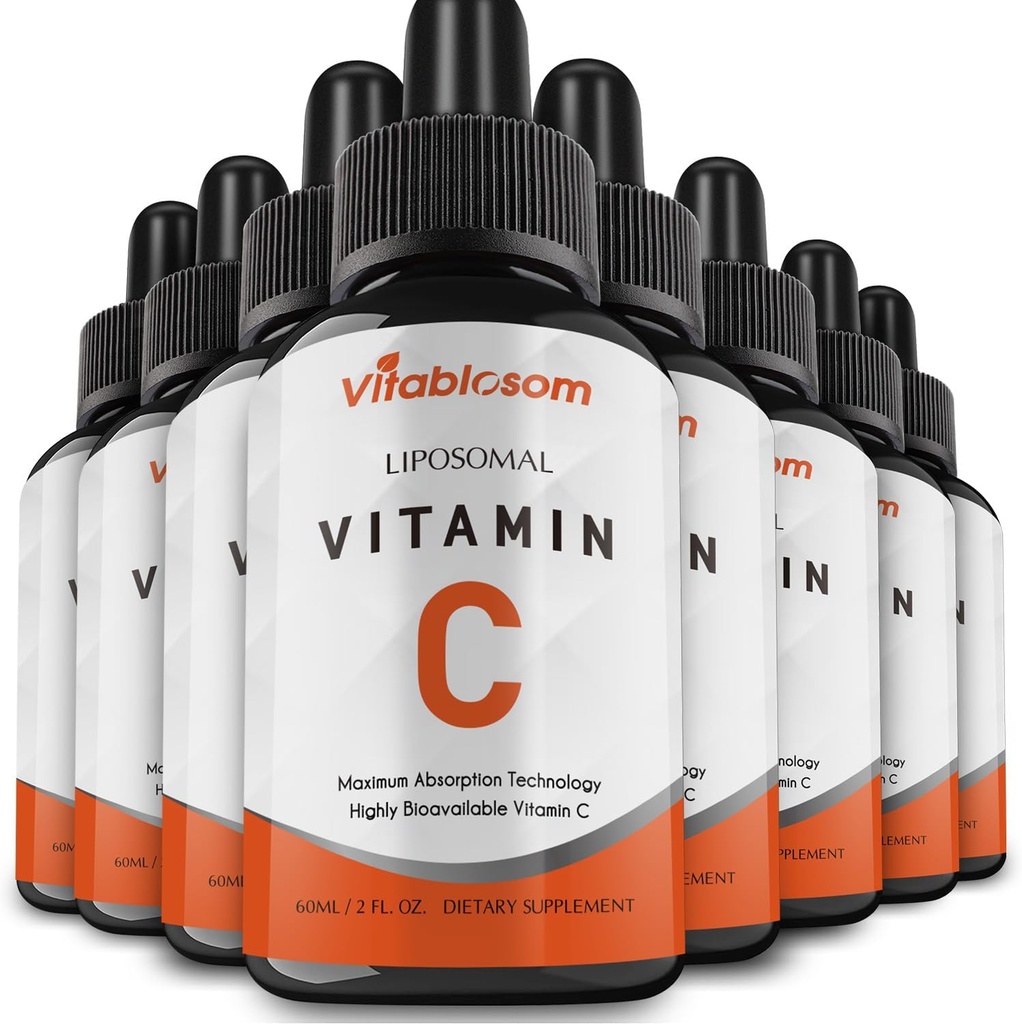 Vitamina C lipossomal 2000mg Líquido para Adultos, VIT de alta absorção C, Maximizar a Vitamina C, Bom para o sistema imunológico e antioxidante, 60ML (8 garrafas)