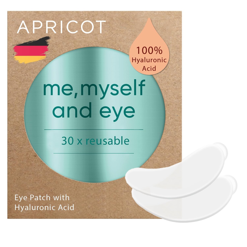 APRICOT Eye Patches com ácido hialurônico (pacote de 1) I Anti-envelhecimento Eye Pads "Me,Myself and Eye" I Reduz as rugas dos olhos I Reusable oye patchs I Silicone pads contra rugas I Made in Germany