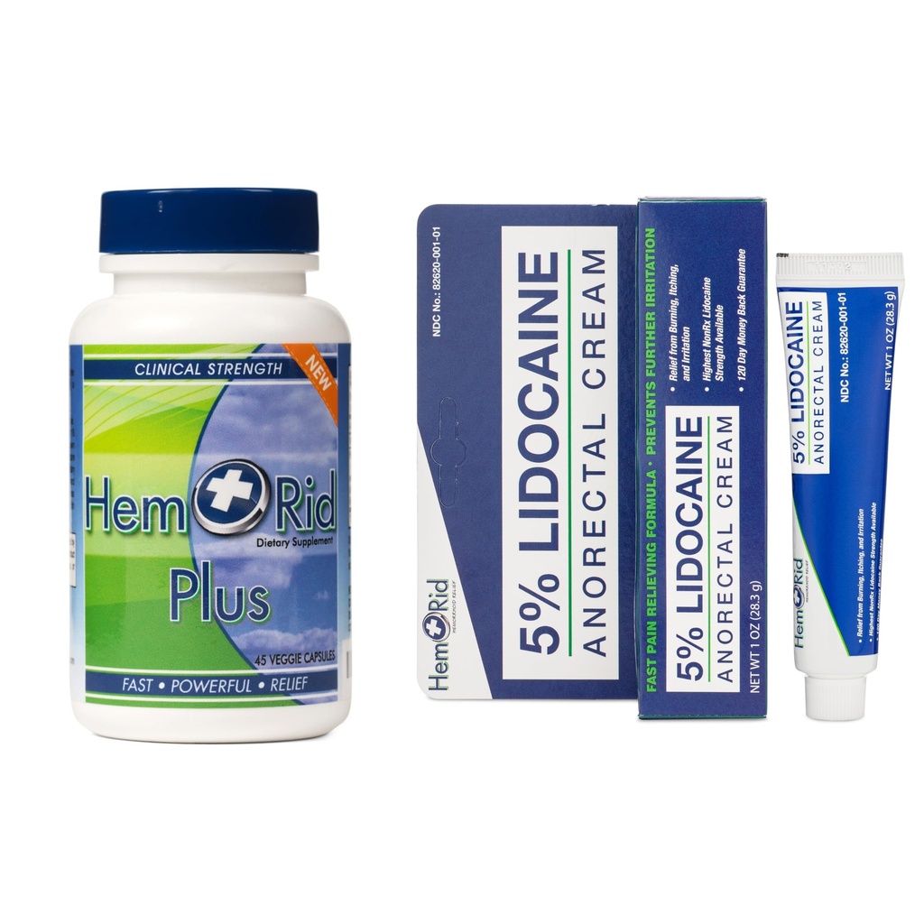 HemRid Plus & Lidocaine Cream Bundle: Cuidado Integral para o Desconforto de Hemorroidas, Criada nos EUA