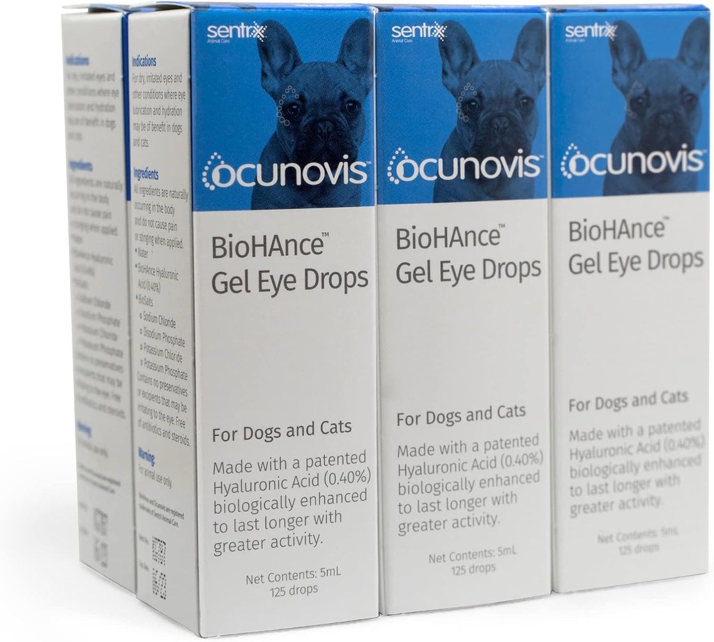 Sentrx - Ocunovis Gel Colírios para Cães e Gatos com Olhos Secos, Hydrating Cat e Dog Colírios Olhos com Ácido Hialurônico, Não-Blurring e Não-Stinging Lágrimas Artificiais, 5 ml, 6 Pack