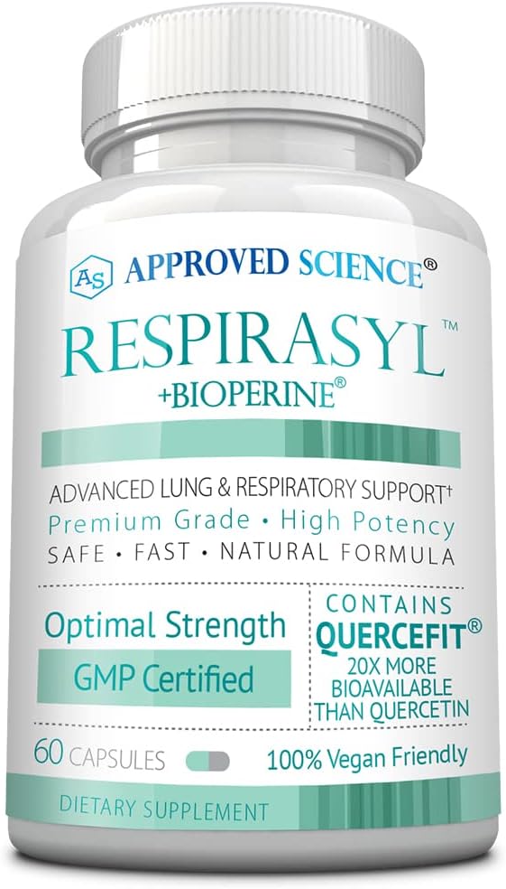 Aprovado Science® Respirasil - Suporte Pulmão e Respiratório - com Quercefit, Vitaminas A,C,D, BioPerine - 60 Cápsulas - Made in the USA