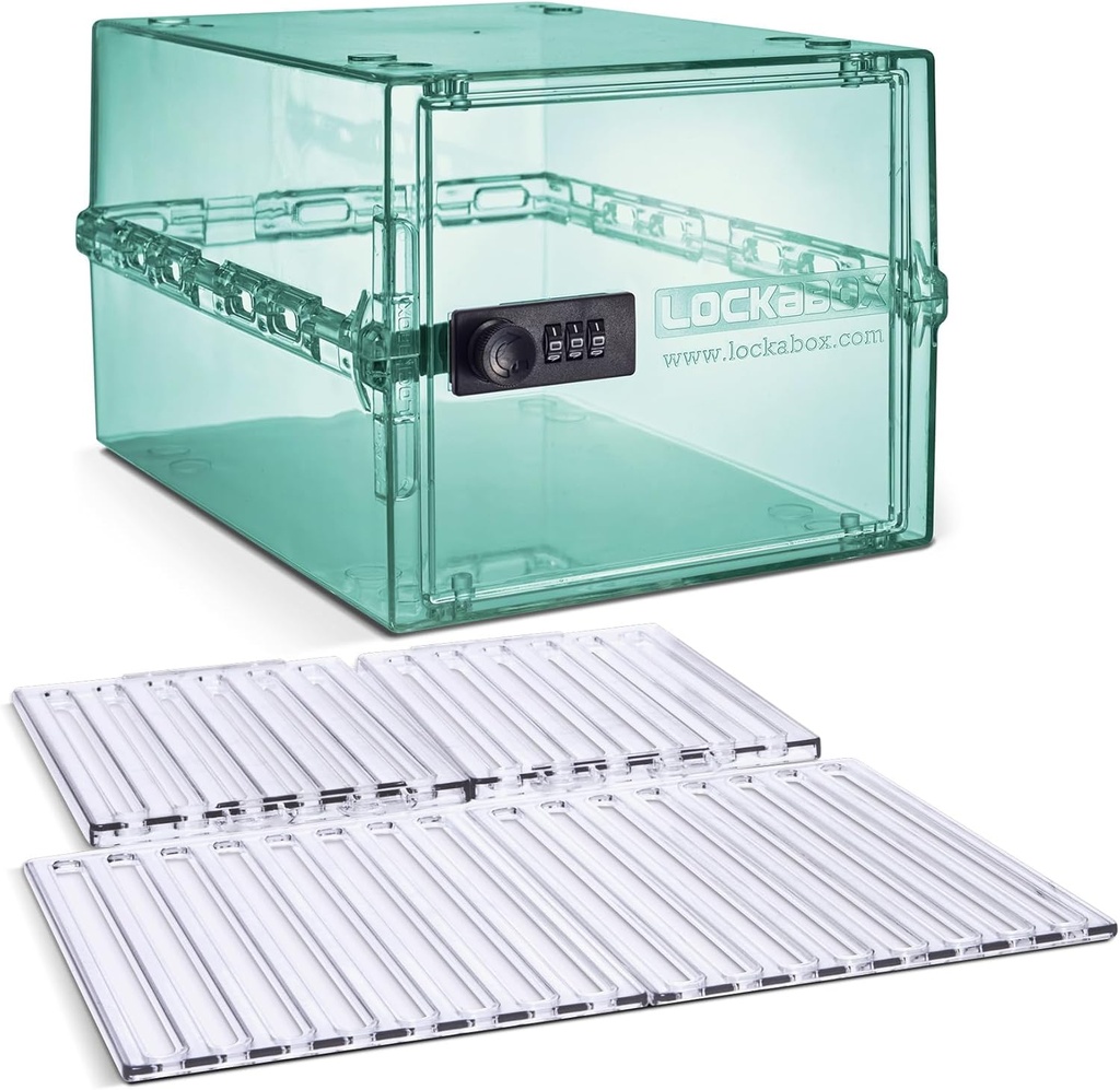 Lockabox OneTM Light Medi Green & Shelf Pack Pacote de prateleiras para alimentos, medicamentos, tecnologia e segurança em casa com prateleiras removíveis e pastilhas de base