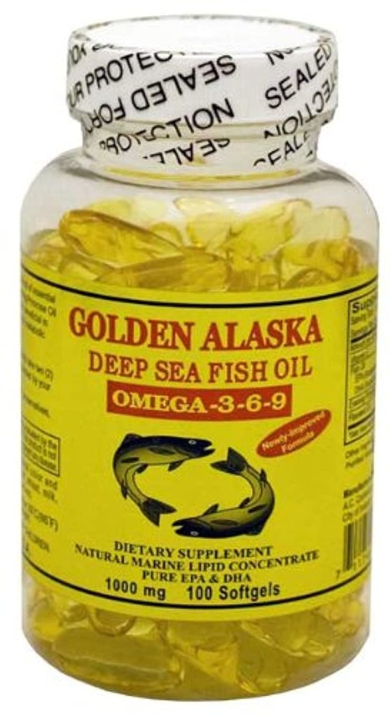 Golden Alaska Deep Sea Omega-3-6-9 óleo de peixe 1000mg 100 Softgels